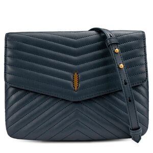 Thacker Jenna Quilted Leather Crossbody Bag- Navy